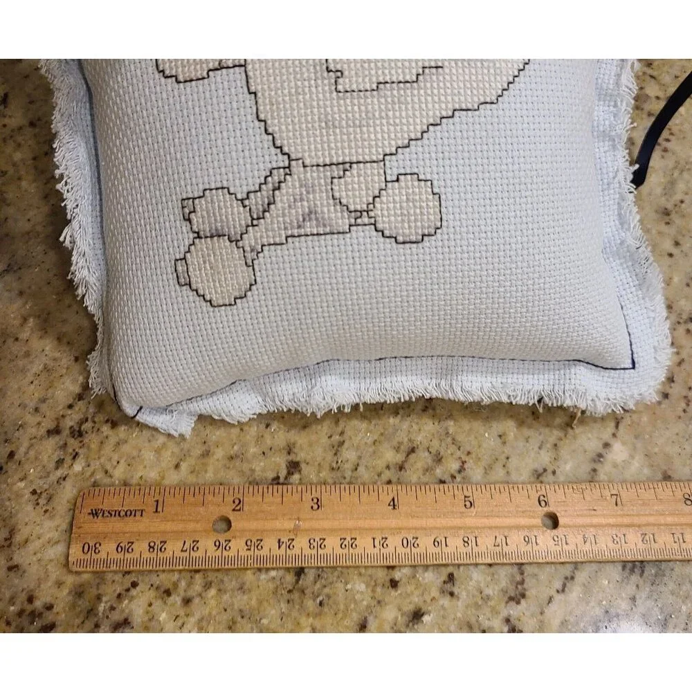 Toy Poodle Needlepoint Cross Stitch Mini Pillow Door Knob Hanger Blue Fur Baby